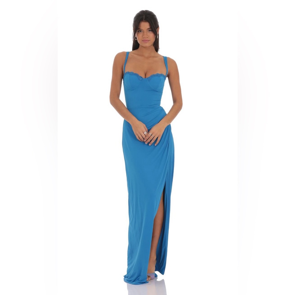 Lucy in the Sky Lace Bust Maxi Dress in Bright Blue